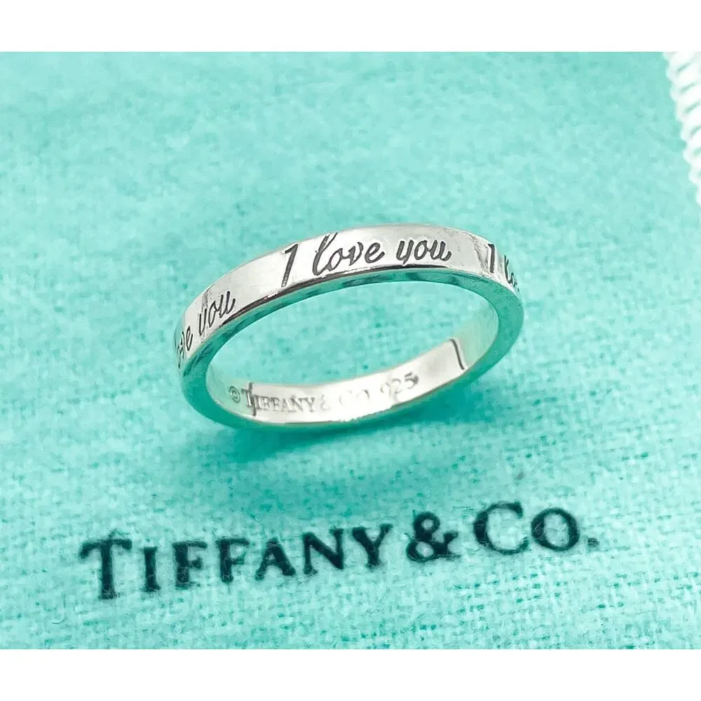 Tiffany & Co. Narrow I Love You Note Ring Sterling Silver Size 5.75
